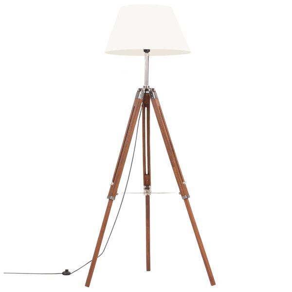 vidaXL grīdas lampa uz statīva, brūna, balta, masīvs tīkkoks, 141 cm