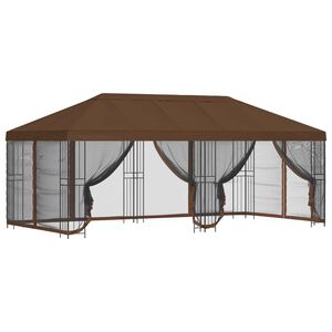 vidaXL Paviljons ar sānu sienām 6 x 3 m Brūna Poliesters un tērauds