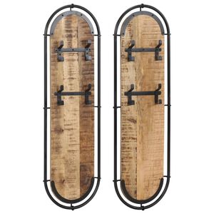 vidaXL sienas drēbju pakaramie ar 4 āķiem, 2 gab., mango masīvkoks