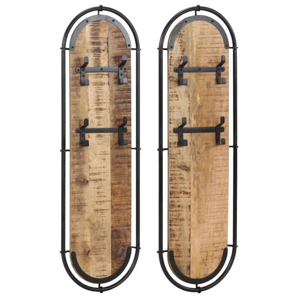 vidaXL sienas drēbju pakaramie ar 4 āķiem, 2 gab., mango masīvkoks