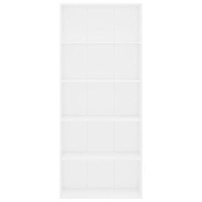 vidaXL 5-līmeņu grāmatu plaukts, balts, 80x30x189 cm, skaidu plāksne