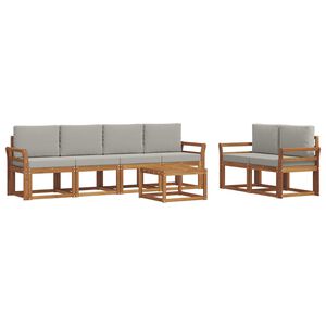 vidaXL Āra dīvānu komplekts ar spilvenu 7 pcs Dabīgs un gai&scaron;i pelēks