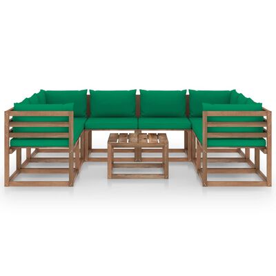 vidaXL 9-daļīgs dārza mēbeļu komplekts ar zaļiem matračiem