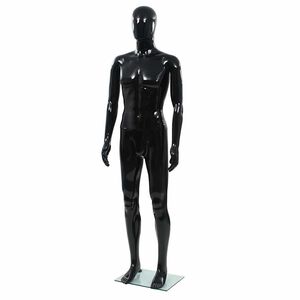 vidaXL vīrie&scaron;u manekens, pilna auguma, stikla pamatne, 185 cm, melns