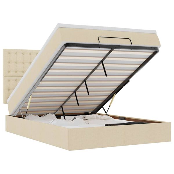 vidaXL Osmaņu gulta ar matraci & LEDs, krēmkrāsas, 140x200 cm, audums