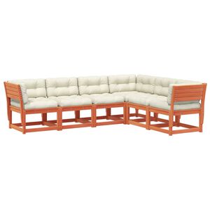 vidaXL 6-daļīgs dārza dīvānu komplekts, matrači, brūns priedes koks