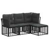 vidaXL Āra dīvānu komplekts ar spilvenu 4 pcs Melns Poliesters