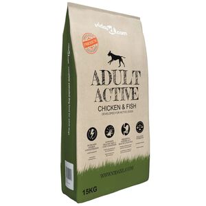 vidaXL suņu sausā barība, Adult Active Chicken & Fish, Premium, 15 kg