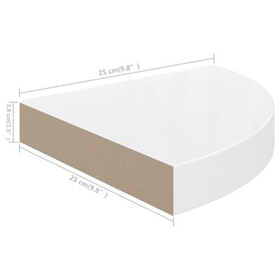 vidaXL stūra sienas plaukti, 2 gab., spīdīgi balti, 25x25x3,8 cm, MDF