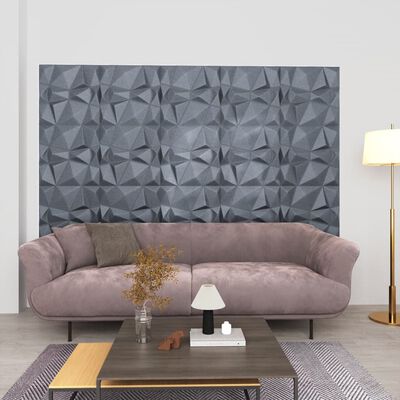vidaXL 3D sienas paneļi, 12 gab., 50x50 cm, pelēki dimanti, 3 m²