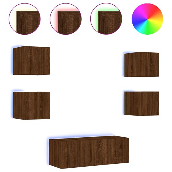 vidaXL 6-daļīgs TV skapī&scaron;u komplekts ar LED, brūna ozola