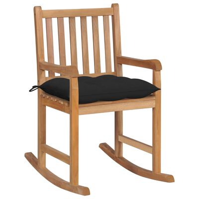 vidaXL šūpuļkrēsls ar melnu matraci, masīvs tīkkoks