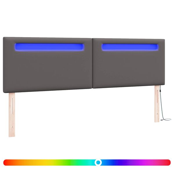 vidaXL LED gultas galva Pelēka 180 cm Mākslīgā āda
