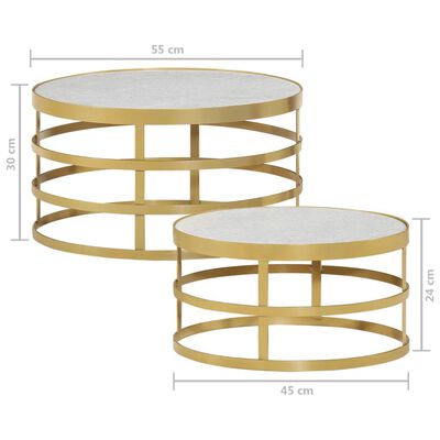 vidaXL divdaļīgs kafijas galdiņu komplekts, marmora, misiņa un balti