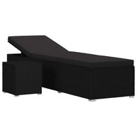 vidaXL sauļošanās zvilnis ar galdiņu, melns, PE pinums