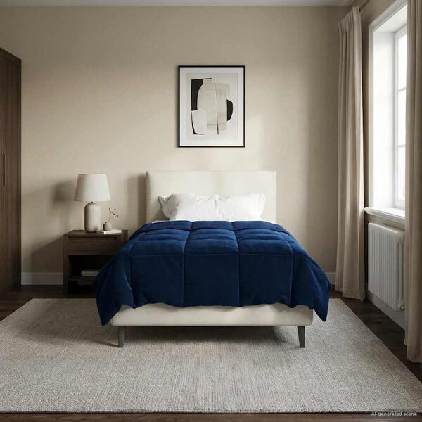 vidaXL Pilnas gada sega Tiltiņ&scaron; Tum&scaron;i zils 155 x 200 cm Mikro&scaron;ķiedra