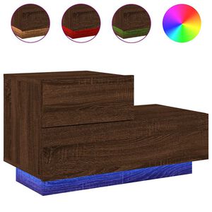 vidaXL naktsskapītis ar LED lampiņām, ozolkoka krāsa, 70x36x40,5 cm
