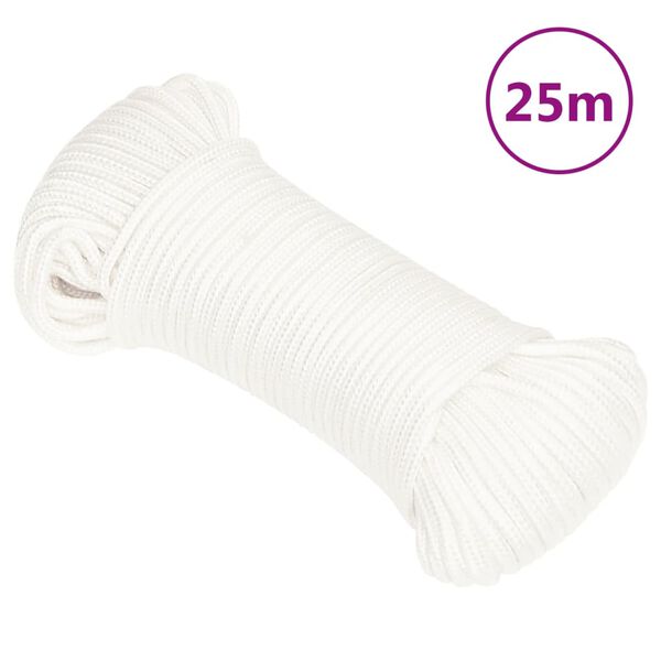 vidaXL laivu virve, balta, 4 mm, 25 m, polipropilēns