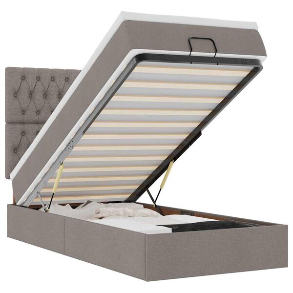 vidaXL Osmaņu gultas rāmis ar matrača pelēkbrūna 100x200 cm audums