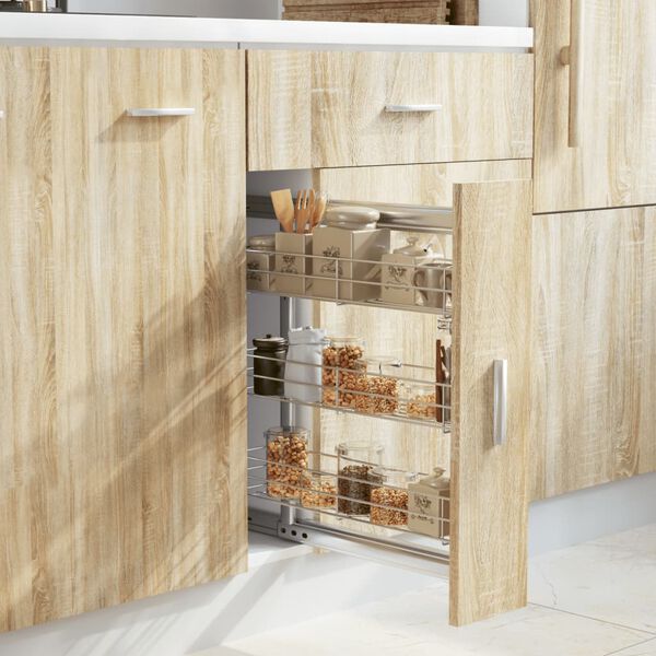 vidaXL izvelkami virtuves grozi, 3 līmeņi, sudrabaini, 47x15,5x55,5 cm