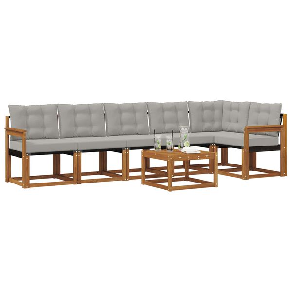 vidaXL Āra dīvānu komplekts ar spilvenu 7 pcs Dabīgs un gai&scaron;i pelēks