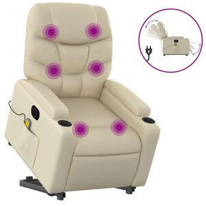 vidaXL elektrisks masāžas krēsls, paceļams, krēmkrāsas mākslīgā āda