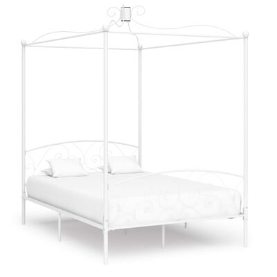 vidaXL gultas rāmis ar nojumi, balts, metāls, 120x200 cm