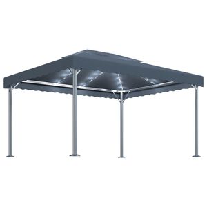 vidaXL dārza nojume ar LED lampiņām, 400x300 cm, pelēka, alumīnijs