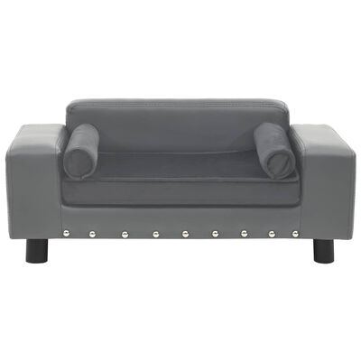 vidaXL suņu dīvāns, pelēks, 81x43x31 cm, plīšs, mākslīgā āda