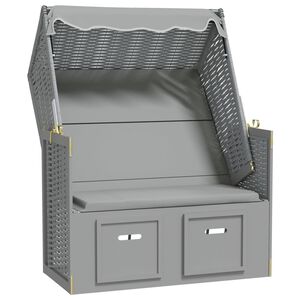 vidaXL sauļo&scaron;anās krēsls ar jumtu, pelēka PE rotangpalma, masīvkoks