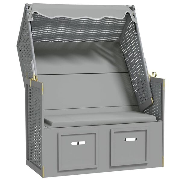 vidaXL sauļo&scaron;anās krēsls ar jumtu, pelēka PE rotangpalma, masīvkoks