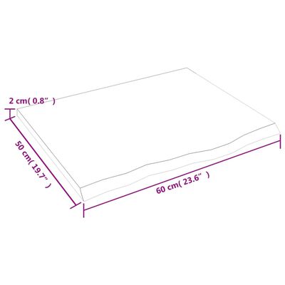 vidaXL galda virsma, gaiši brūna, 60x50x2 cm, ozola masīvkoks
