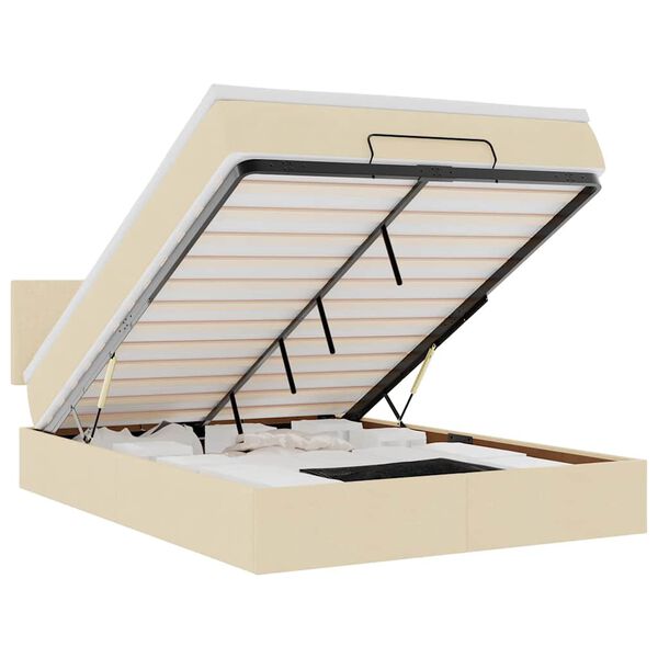 vidaXL Osmaņu gulta ar matraci & LEDs, krēmkrāsas, 140x190 cm, audums