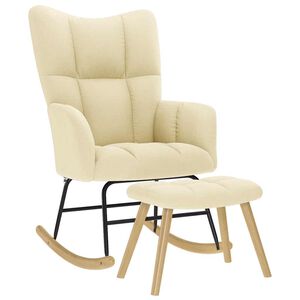 vidaXL &scaron;ūpuļkrēsls ar kājsoliņu, krēmkrāsas audums