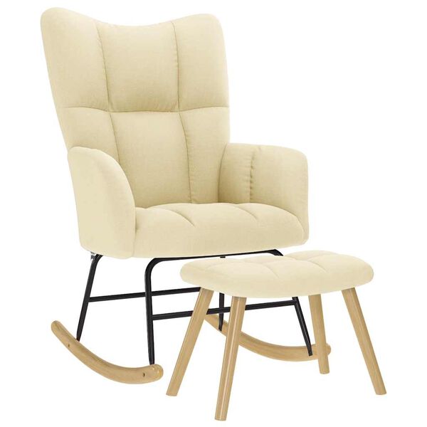 vidaXL &scaron;ūpuļkrēsls ar kājsoliņu, krēmkrāsas audums