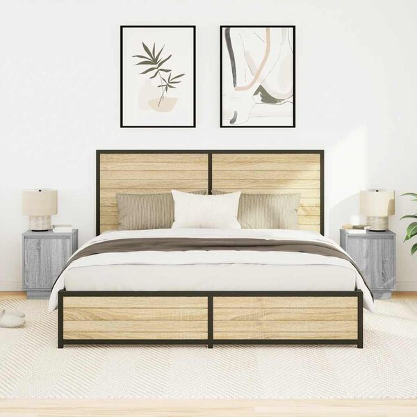 vidaXL naktsskapī&scaron;i ar LED gaismām 2 gab. Pelēks Sonoma 38x34x50 cm