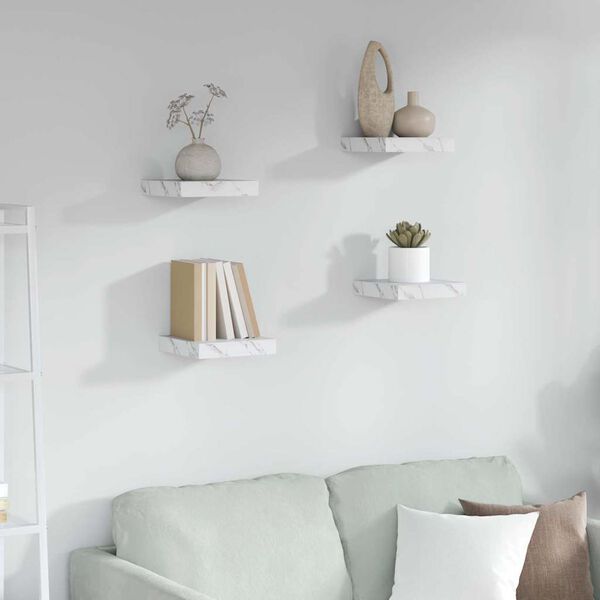 vidaXL Sienas plaukts 4 pcs Balts marmors 23 x 23,5 x 4 cm