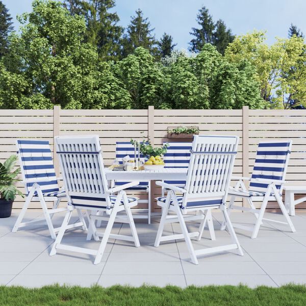 vidaXL krēslu spilveni, 6 gab., zilas un baltas svītras, audums