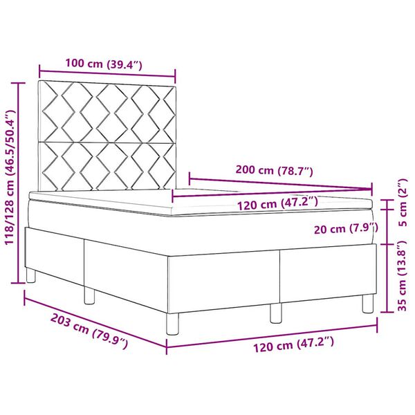 vidaXL Kastītes atsperu gulta Tum&scaron;i brūna 120 x 200 cm audums