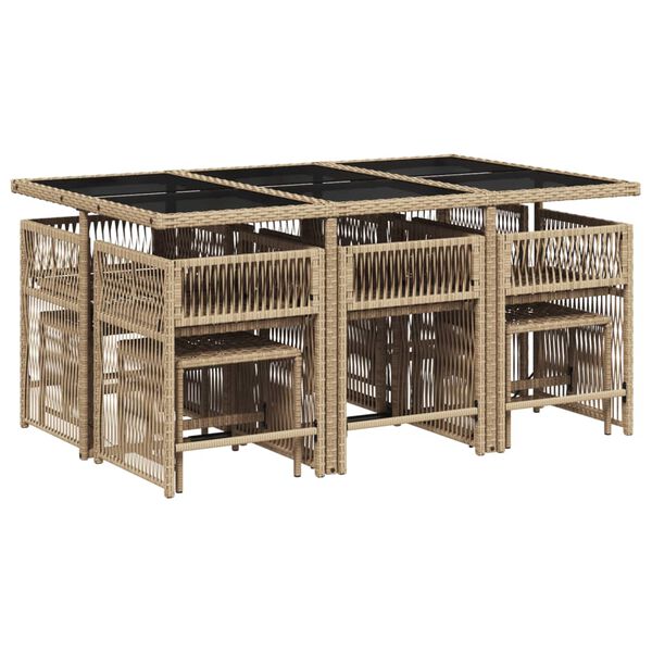 vidaXL 11-daļīgs dārza mēbeļu komplekts, matrači, bē&scaron;a PE rotangpalma