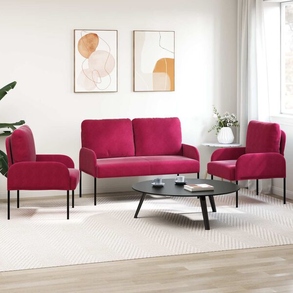 vidaXL Dīvāna komplekti 3 pcs Vīna sarkans 115 x 56 x 80 cm Saplāksnis