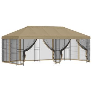 vidaXL Paviljons ar sānu sienām 6 x 3 m Bē&scaron;a Poliesters un tērauds