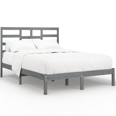 vidaXL gultas rāmis, pelēks, masīvkoks, 140x190 cm