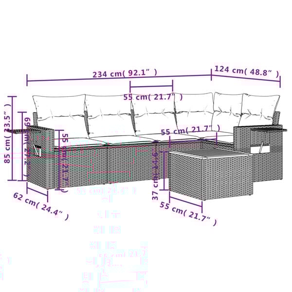 vidaXL 6-daļīgs dārza dīvāna komplekts ar matračiem, pelēks PE pinums