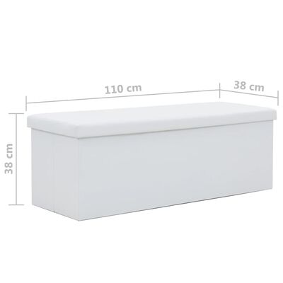 vidaXL saliekams sols ar kasti, 110x38x38 cm, balta mākslīgā āda