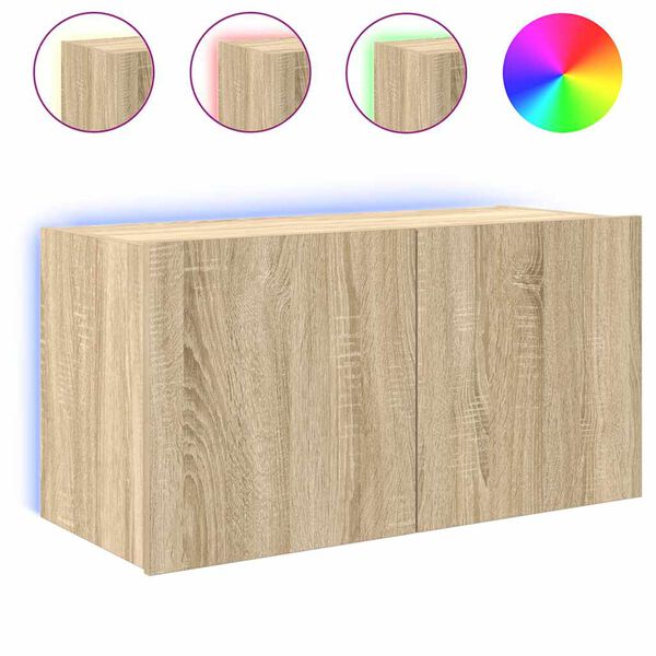 vidaXL TV plaukti ar LED lampiņām, 80x35x41 cm, koka krāsā