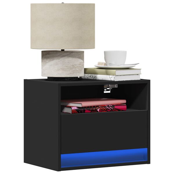 vidaXL sienas naktsskapīši ar LED apgaismojumu, melni