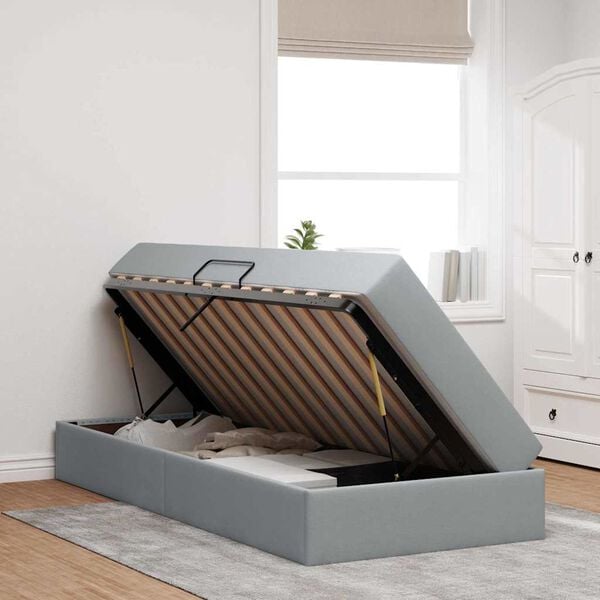 vidaXL Gulta ar uzglabā&scaron;anas vietu un matraci Gai&scaron;i pelēks 90 x 200 cm