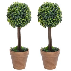 vidaXL mākslīgi apaļie buk&scaron;i podos, 2 gab., zaļi, 33 cm