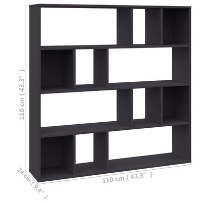 vidaXL istabas aizslietnis/grāmatu plaukts, 110x24x110 cm, pelēks